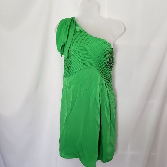 Alice + Olivia Green Silk One Shoulder Draped Ruched Dress - Picture 1 of 4